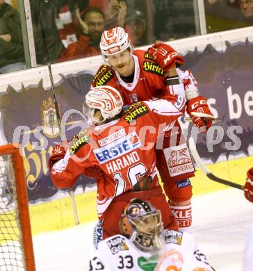 EBEL. Eishockey Bundesliga. KAC gegen 	Moser Medical Graz 99ers. Torjubel Patrick Harand, Stefan Geier,  (KAC). Klagenfurt, am 17.11.2015.
Foto: Kuess

---
pressefotos, pressefotografie, kuess, qs, qspictures, sport, bild, bilder, bilddatenbank