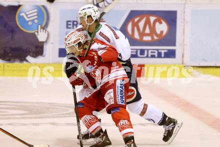 EBEL. Eishockey Bundesliga. KAC gegen 	VSV. Manuel Ganahl, (KAC), Stefan Bacher (VSV). Klagenfurt, am 22.11.2015.
Foto: Kuess

---
pressefotos, pressefotografie, kuess, qs, qspictures, sport, bild, bilder, bilddatenbank