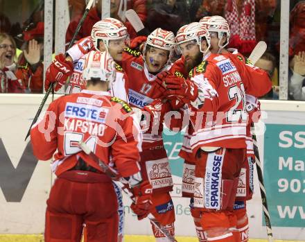 EBEL. Eishockey Bundesliga. KAC gegen 	VSV. Torjubel Manuel Ganahl, Patrick Harand, Stephan Geier, Martin Schumnig, Kevin Kapstad (KAC). Klagenfurt, am 22.11.2015.
Foto: Kuess

---
pressefotos, pressefotografie, kuess, qs, qspictures, sport, bild, bilder, bilddatenbank