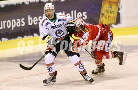 EBEL. Eishockey Bundesliga. KAC gegen 	VSV. Manuel Ganahl, (KAC), Dustin Johner  (VSV). Klagenfurt, am 22.11.2015.
Foto: Kuess

---
pressefotos, pressefotografie, kuess, qs, qspictures, sport, bild, bilder, bilddatenbank