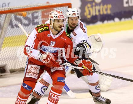 EBEL. Eishockey Bundesliga. KAC gegen 	VSV. Jean Francois Jacques,  (KAC), Matt Kelly (VSV). Klagenfurt, am 22.11.2015.
Foto: Kuess

---
pressefotos, pressefotografie, kuess, qs, qspictures, sport, bild, bilder, bilddatenbank