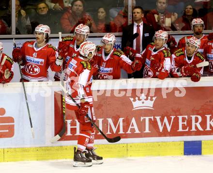 EBEL. Eishockey Bundesliga. KAC gegen 	VSV. Torjubel Patrick Harand (KAC). Klagenfurt, am 22.11.2015.
Foto: Kuess

---
pressefotos, pressefotografie, kuess, qs, qspictures, sport, bild, bilder, bilddatenbank