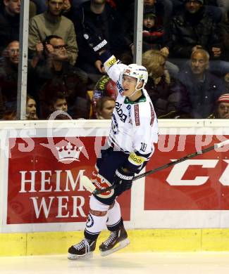 EBEL. Eishockey Bundesliga. KAC gegen 	VSV. Torjubel Valentin Leiler (VSV). Klagenfurt, am 22.11.2015.
Foto: Kuess

---
pressefotos, pressefotografie, kuess, qs, qspictures, sport, bild, bilder, bilddatenbank