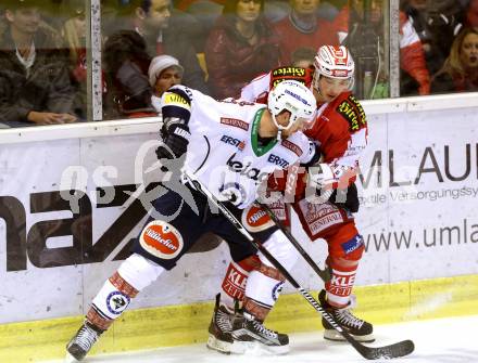 EBEL. Eishockey Bundesliga. KAC gegen 	VSV. Patrick Harand, (KAC), Matt Kelly  (VSV). Klagenfurt, am 22.11.2015.
Foto: Kuess

---
pressefotos, pressefotografie, kuess, qs, qspictures, sport, bild, bilder, bilddatenbank