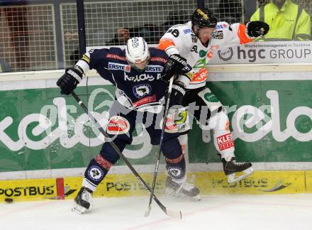 EBEL. Eishockey Bundesliga. EC VSV gegen Moser Medical Graz 99ers.  Christian Jennes,  (VSV), Alexander Feichtner (Graz). Villach, am 24.11.2015.
Foto: Kuess 


---
pressefotos, pressefotografie, kuess, qs, qspictures, sport, bild, bilder, bilddatenbank