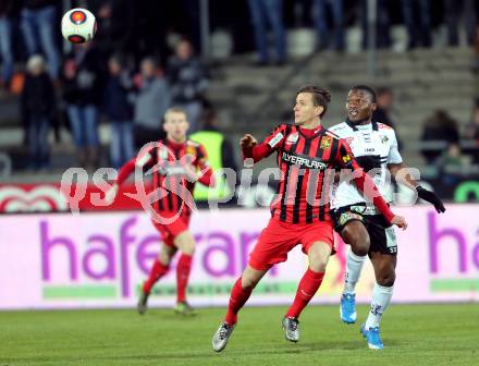 Fussball tipico Bundesliga. RZ Pellets WAC gegen FC Admira Wacker Moedling. Issiaka Ouedraogo, (WAC), Stephan Zwierschitz  (Moedling). Wolfsberg, am 7.11.2015.
Foto: Kuess
---
pressefotos, pressefotografie, kuess, qs, qspictures, sport, bild, bilder, bilddatenbank