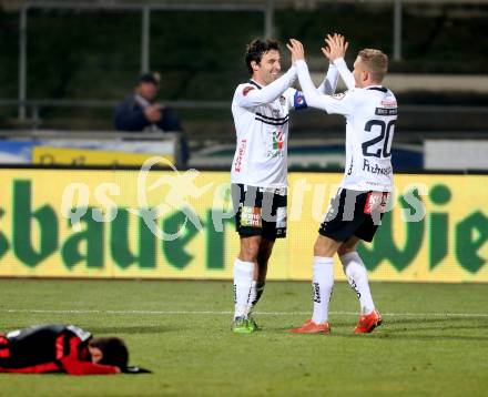 Fussball tipico Bundesliga. RZ Pellets WAC gegen FC Admira Wacker Moedling. Torjubel Joachim Standfest, Christoph Rabitsch (WAC). Wolfsberg, am 7.11.2015.
Foto: Kuess
---
pressefotos, pressefotografie, kuess, qs, qspictures, sport, bild, bilder, bilddatenbank