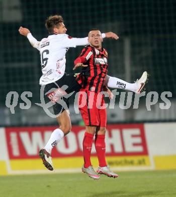 Fussball tipico Bundesliga. RZ Pellets WAC gegen FC Admira Wacker Moedling. Boris Huettenbrenner,  (WAC), Srdan Spiridonovic (Moedling). Wolfsberg, am 7.11.2015.
Foto: Kuess
---
pressefotos, pressefotografie, kuess, qs, qspictures, sport, bild, bilder, bilddatenbank