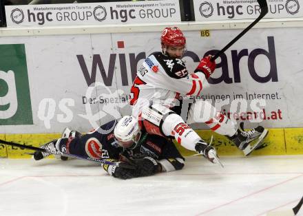 EBEL. Eishockey Bundesliga. EC VSV gegen HC TWK Innsbruck.	 .  Markus Schlacher, (VSV), SCHAUS Nick (Innsbruck). Villach, am 29.11.2015.
Foto: Kuess 


---
pressefotos, pressefotografie, kuess, qs, qspictures, sport, bild, bilder, bilddatenbank