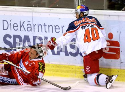 EBEL. Eishockey Bundesliga. KAC gegen 	EC Red Bull Salzburg. Thomas Poeck, (KAC), Andreas Kristler (Salzburg). Klagenfurt, am 29.11.2015.
Foto: Kuess

---
pressefotos, pressefotografie, kuess, qs, qspictures, sport, bild, bilder, bilddatenbank