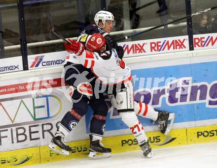 EBEL. Eishockey Bundesliga. EC VSV gegen HC TWK Innsbruck.	 .  Stefan Bacher (VSV), HANSCHITZ Andreas (Innsbruck). Villach, am 29.11.2015.
Foto: Kuess 


---
pressefotos, pressefotografie, kuess, qs, qspictures, sport, bild, bilder, bilddatenbank