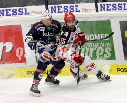 EBEL. Eishockey Bundesliga. EC VSV gegen HC TWK Innsbruck.	 .  Christian Jennes (VSV), SCHAUS Nick (Innsbruck). Villach, am 29.11.2015.
Foto: Kuess 


---
pressefotos, pressefotografie, kuess, qs, qspictures, sport, bild, bilder, bilddatenbank