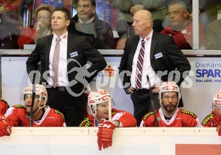 EBEL. Eishockey Bundesliga. KAC gegen 	EC Red Bull Salzburg. Co-Trainer Kirk Furey, Trainer Doug Mason (KAC). Klagenfurt, am 29.11.2015.
Foto: Kuess

---
pressefotos, pressefotografie, kuess, qs, qspictures, sport, bild, bilder, bilddatenbank