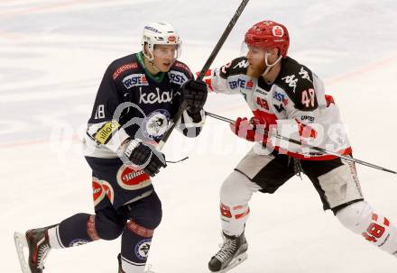 EBEL. Eishockey Bundesliga. EC VSV gegen HC TWK Innsbruck.	 .  Valentin Leiler (VSV), LIFFITON Dave (Innsbruck). Villach, am 29.11.2015.
Foto: Kuess 


---
pressefotos, pressefotografie, kuess, qs, qspictures, sport, bild, bilder, bilddatenbank