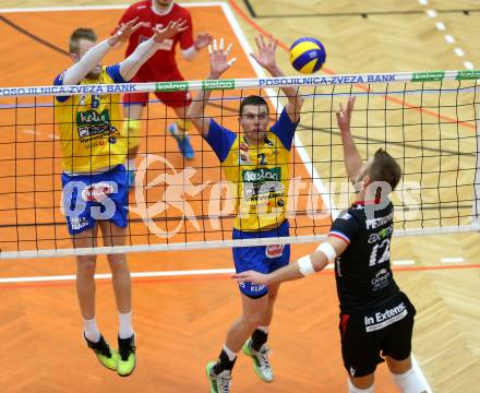 Volleyball. CEV Cup. Aich/Dob gegen AS Cannes (FRA).  Wohlfahrtstaetter Peter, Krasnevski Kiryll (Aich/Dob). Bleiburg, 2.12.2015.
Foto: Kuess
---
pressefotos, pressefotografie, kuess, qs, qspictures, sport, bild, bilder, bilddatenbank