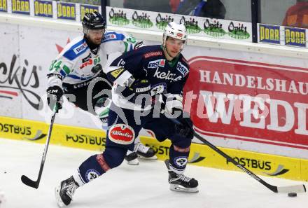 EBEL. Eishockey Bundesliga. EC VSV gegen HDD TELEMACH Olimpija Ljubljana. Stefan Bacher,  (VSV), Andrej Hebar (Laibach). Villach, am 4.12.2015.
Foto: Kuess 


---
pressefotos, pressefotografie, kuess, qs, qspictures, sport, bild, bilder, bilddatenbank