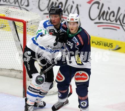 EBEL. Eishockey Bundesliga. EC VSV gegen HDD TELEMACH Olimpija Ljubljana. Valentin Leiler,  (VSV), Kristjan Cepon (Laibach). Villach, am 4.12.2015.
Foto: Kuess 


---
pressefotos, pressefotografie, kuess, qs, qspictures, sport, bild, bilder, bilddatenbank