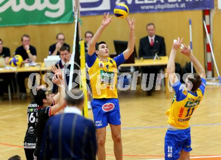 Volleyball. CEV Cup. Aich/Dob gegen AS Cannes (FRA).  Palgut Filip, Koncilja Danijel (Aich/Dob). Bleiburg, 2.12.2015.
Foto: Kuess
---
pressefotos, pressefotografie, kuess, qs, qspictures, sport, bild, bilder, bilddatenbank