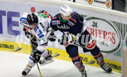 EBEL. Eishockey Bundesliga. EC VSV gegen HDD TELEMACH Olimpija Ljubljana. Miha Verlic,  (VSV), Ales Music (Laibach). Villach, am 4.12.2015.
Foto: Kuess 


---
pressefotos, pressefotografie, kuess, qs, qspictures, sport, bild, bilder, bilddatenbank