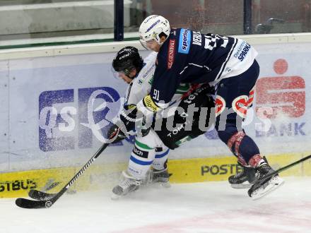 EBEL. Eishockey Bundesliga. EC VSV gegen HDD TELEMACH Olimpija Ljubljana. Miha Verlic,  (VSV), Ales Music (Laibach). Villach, am 4.12.2015.
Foto: Kuess 


---
pressefotos, pressefotografie, kuess, qs, qspictures, sport, bild, bilder, bilddatenbank