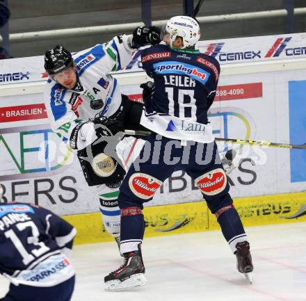 EBEL. Eishockey Bundesliga. EC VSV gegen HDD TELEMACH Olimpija Ljubljana. Valentin Leiler,  (VSV), Ales Music (Laibach). Villach, am 4.12.2015.
Foto: Kuess 


---
pressefotos, pressefotografie, kuess, qs, qspictures, sport, bild, bilder, bilddatenbank