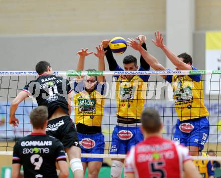 Volleyball. CEV Cup. Aich/Dob gegen AS Cannes (FRA).  Thaller Maximilian, Pavlovic Uros, Pusnik Nejc (Aich/Dob). Bleiburg, 2.12.2015.
Foto: Kuess
---
pressefotos, pressefotografie, kuess, qs, qspictures, sport, bild, bilder, bilddatenbank