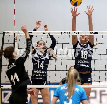 Frauen Volleyball Bundesliga. ATSC Wildcats Klagenfurt gegen Post SV Wien. Daniela Gabriele Katz, Amy Weststeyn, (wildcats), Sonja Maria Katz  (Post). Klagenfurt, am 8.12.2015.
Foto: Kuess
---
pressefotos, pressefotografie, kuess, qs, qspictures, sport, bild, bilder, bilddatenbank