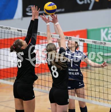 Frauen Volleyball Bundesliga. ATSC Wildcats Klagenfurt gegen Post SV Wien. Zala Klara Kranjc,  (wildcats),  Romana Stankova, Stanija Cuta (Post). Klagenfurt, am 8.12.2015.
Foto: Kuess
---
pressefotos, pressefotografie, kuess, qs, qspictures, sport, bild, bilder, bilddatenbank