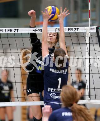 Frauen Volleyball Bundesliga. ATSC Wildcats Klagenfurt gegen Post SV Wien. Zala Klara Kranjc, (wildcats),  Sonja Maria Katz (Post). Klagenfurt, am 8.12.2015.
Foto: Kuess
---
pressefotos, pressefotografie, kuess, qs, qspictures, sport, bild, bilder, bilddatenbank