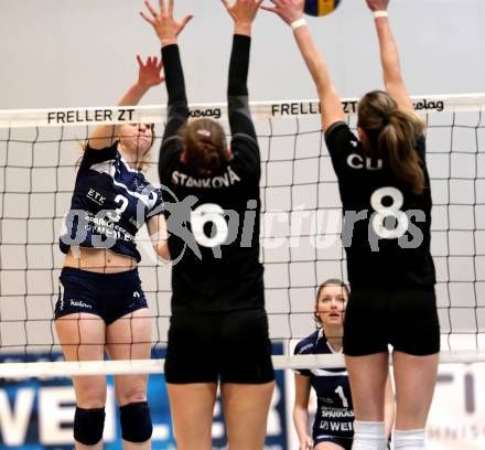 Frauen Volleyball Bundesliga. ATSC Wildcats Klagenfurt gegen Post SV Wien. Melissa Hess,  (wildcats), Romana Stankova, Stanija Cuta (Post). Klagenfurt, am 8.12.2015.
Foto: Kuess
---
pressefotos, pressefotografie, kuess, qs, qspictures, sport, bild, bilder, bilddatenbank