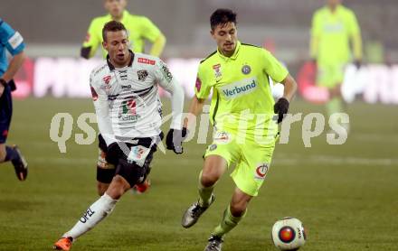 Fussball tipico Bundesliga. RZ Pellets WAC gegen FK Austria Wien. Peter Tschernegg,  (WAC), Tarkan Serbest (Wien). Wolfsberg, am 5.12.2015.
Foto: Kuess
---
pressefotos, pressefotografie, kuess, qs, qspictures, sport, bild, bilder, bilddatenbank