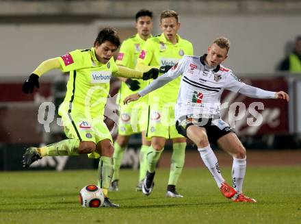 Fussball tipico Bundesliga. RZ Pellets WAC gegen FK Austria Wien. Christoph Rabitsch,  (WAC), Ognjen Vukojevic (Wien). Wolfsberg, am 5.12.2015.
Foto: Kuess
---
pressefotos, pressefotografie, kuess, qs, qspictures, sport, bild, bilder, bilddatenbank