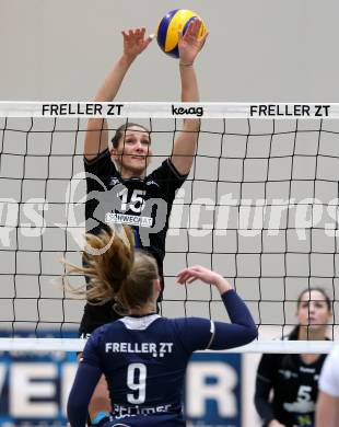 Frauen Volleyball Bundesliga. ATSC Wildcats Klagenfurt gegen Post SV Wien. Maria Alexandra Epure,  (wildcats), Cornelia Rimser (Post). Klagenfurt, am 8.12.2015.
Foto: Kuess
---
pressefotos, pressefotografie, kuess, qs, qspictures, sport, bild, bilder, bilddatenbank