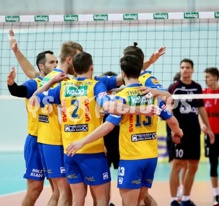 Volleyball Bundesliga. VBK Woerthersee Loewen Klagenfurt gegen SK Posojilnica Aich/Dob. Jubel (Aich/Dob). Klagenfurt, am 12.12.2015.
Foto: Kuess
---
pressefotos, pressefotografie, kuess, qs, qspictures, sport, bild, bilder, bilddatenbank