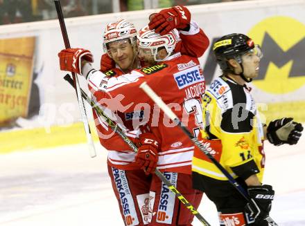 EBEL. Eishockey Bundesliga. KAC gegen 	UPC Vienna Capitals. torjubel Jean Francois Jacques, Jonas Nordqvist (KAC). Klagenfurt, am 13.12.2015.
Foto: Kuess

---
pressefotos, pressefotografie, kuess, qs, qspictures, sport, bild, bilder, bilddatenbank