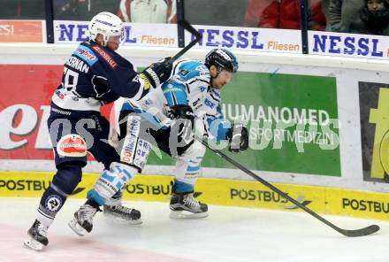 EBEL. Eishockey Bundesliga. EC VSV gegen EHC Liwest Black Wings Linz. Ryan McKiernan (VSV), Brett McLean (Linz). Villach, am 13.12.2015.
Foto: Kuess 


---
pressefotos, pressefotografie, kuess, qs, qspictures, sport, bild, bilder, bilddatenbank