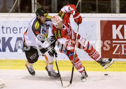 EBEL. Eishockey Bundesliga. KAC gegen 	Dornbirner Eishockey Club	. Jamie Lundmark, (KAC), James Livingston (Dornbirn). Klagenfurt, am 18.12.2015.
Foto: Kuess

---
pressefotos, pressefotografie, kuess, qs, qspictures, sport, bild, bilder, bilddatenbank