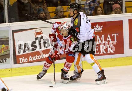 EBEL. Eishockey Bundesliga. KAC gegen 	Dornbirner Eishockey Club	. Manuel Ganahl, (KAC), Andrew Mackenzie (Dornbirn). Klagenfurt, am 18.12.2015.
Foto: Kuess

---
pressefotos, pressefotografie, kuess, qs, qspictures, sport, bild, bilder, bilddatenbank