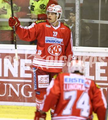 EBEL. Eishockey Bundesliga. KAC gegen 	Dornbirner Eishockey Club	. Torjubel Thomas Hundertpfund (KAC). Klagenfurt, am 18.12.2015.
Foto: Kuess

---
pressefotos, pressefotografie, kuess, qs, qspictures, sport, bild, bilder, bilddatenbank