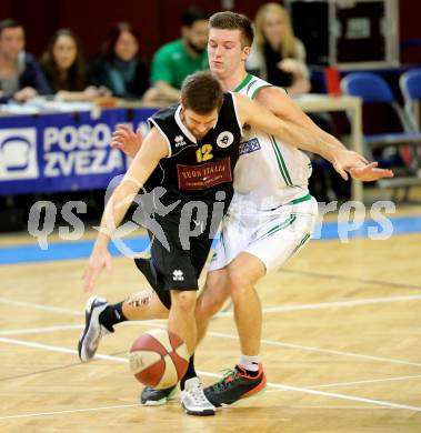 Basketball 2. Bundesliga 2015/16 Grunddurchgang 13. Runde. KOS Celovec gegen Woerthersee Piraten. Andi Smrtnik,  (KOS), Christian Erschen (Piraten). Klagenfurt, am 19.12.2015.
Foto: Kuess
---
pressefotos, pressefotografie, kuess, qs, qspictures, sport, bild, bilder, bilddatenbank