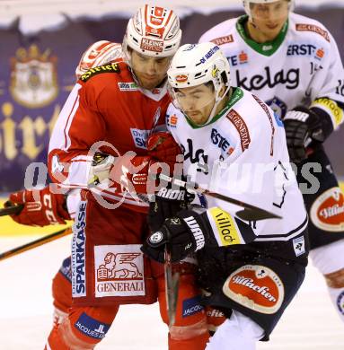 EBEL. Eishockey Bundesliga. KAC gegen 	VSV. Mark Popovic,  (KAC), Miha Verlic (VSV). Klagenfurt, am 20.12.2015.
Foto: Kuess

---
pressefotos, pressefotografie, kuess, qs, qspictures, sport, bild, bilder, bilddatenbank