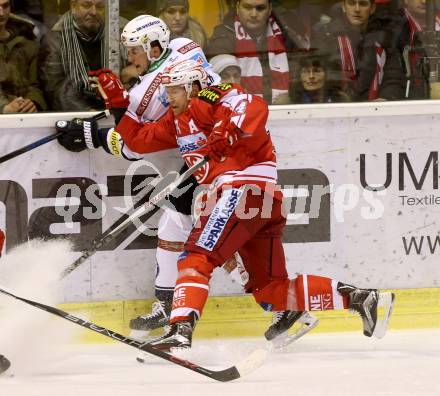 EBEL. Eishockey Bundesliga. KAC gegen 	VSV. Jamie Lundmark,  (KAC), Stefan Bacher (VSV). Klagenfurt, am 20.12.2015.
Foto: Kuess

---
pressefotos, pressefotografie, kuess, qs, qspictures, sport, bild, bilder, bilddatenbank