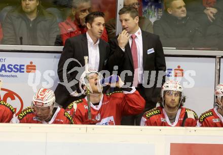 EBEL. Eishockey Bundesliga. KAC gegen 	VSV. Trainer Alexander Mellitzer, Co Trainer Kirk Furey (KAC). Klagenfurt, am 20.12.2015.
Foto: Kuess

---
pressefotos, pressefotografie, kuess, qs, qspictures, sport, bild, bilder, bilddatenbank