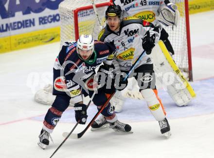 EBEL. Eishockey Bundesliga. EC VSV gegen Dornbirner Eishockey Club. Benjami Petrik, (VSV),  Jonathan D Aversa (Dornbirn). Villach, am 30.12.2015.
Foto: Kuess 


---
pressefotos, pressefotografie, kuess, qs, qspictures, sport, bild, bilder, bilddatenbank