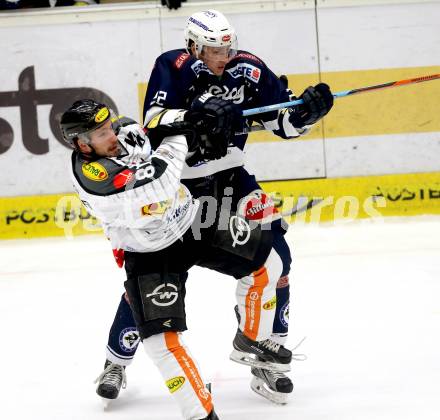 EBEL. Eishockey Bundesliga. EC VSV gegen Dornbirner Eishockey Club. Adis Alagic, (VSV), Robert Lembacher  (Dornbirn). Villach, am 30.12.2015.
Foto: Kuess 


---
pressefotos, pressefotografie, kuess, qs, qspictures, sport, bild, bilder, bilddatenbank