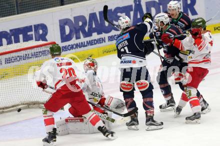 EBEL. Eishockey Bundesliga. EC VSV gegen HCB Suedtirol. Torjubel Benjamin Petrik, Eric Hunter (VSV). Villach, am 1.1.2016.
Foto: Kuess 


---
pressefotos, pressefotografie, kuess, qs, qspictures, sport, bild, bilder, bilddatenbank