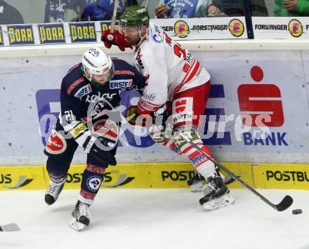 EBEL. Eishockey Bundesliga. EC VSV gegen HCB Suedtirol. Benjamin Petrik,  (VSV), Alexander Foster (Bozen). Villach, am 1.1.2016.
Foto: Kuess 


---
pressefotos, pressefotografie, kuess, qs, qspictures, sport, bild, bilder, bilddatenbank