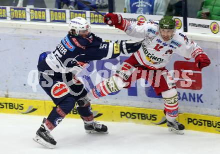 EBEL. Eishockey Bundesliga. EC VSV gegen HCB Suedtirol. David Kreuter, (VSV), Stephen Saviano (Bozen). Villach, am 1.1.2016.
Foto: Kuess 


---
pressefotos, pressefotografie, kuess, qs, qspictures, sport, bild, bilder, bilddatenbank