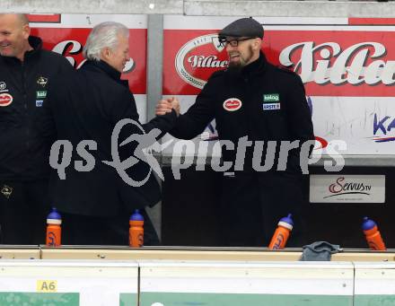 EBEL. Eishockey Bundesliga. EC VSV gegen HCB Suedtirol. Jubel Trainer Greg Holst, Co-Trainer Markus Peintner (VSV). Villach, am 1.1.2016.
Foto: Kuess 


---
pressefotos, pressefotografie, kuess, qs, qspictures, sport, bild, bilder, bilddatenbank