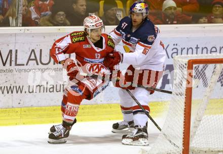 EBEL. Eishockey Bundesliga. KAC gegen EC Red Bull Salzburg. Manuel Ganahl, (KAC), Matthias Trattnig (Salzburg). Klagenfurt, am 5.1.2016.
Foto: Kuess

---
pressefotos, pressefotografie, kuess, qs, qspictures, sport, bild, bilder, bilddatenbank